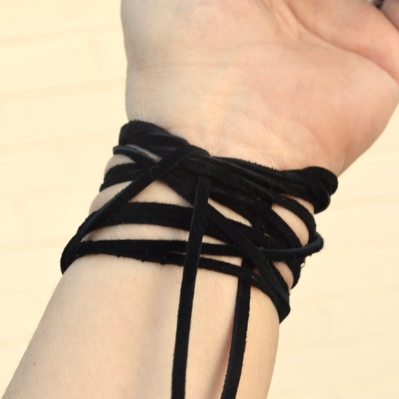 Art Nouveau Floral Sterling Leather Cuff Wrap Tie - Picture 4 of 8